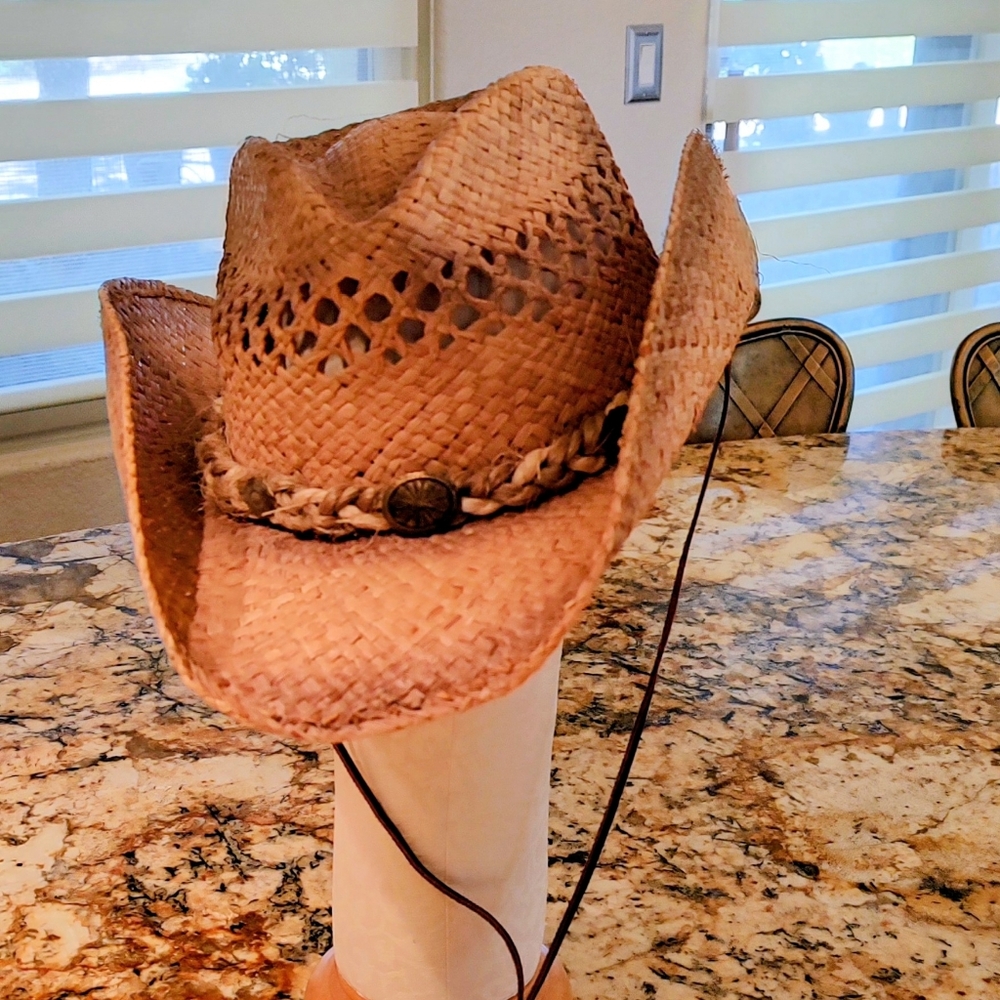 Alamo Woven Straw Hat with Leather chin Band SZ XL - Picture 2 of 11